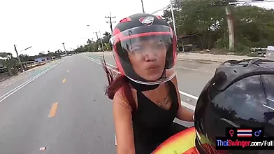 Tattooed Thai teen girlfriend gives boyfriend an intense POV blowjob