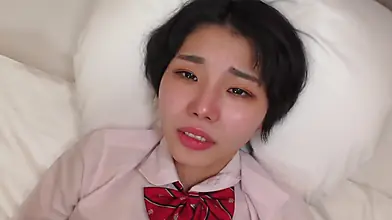 Slender Japanese beauty with big breasts gets creampie impregnated for the first time