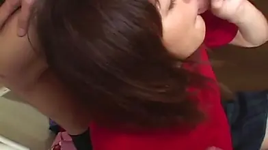 Two lucky guys share a Japanese teen's blowjob skills